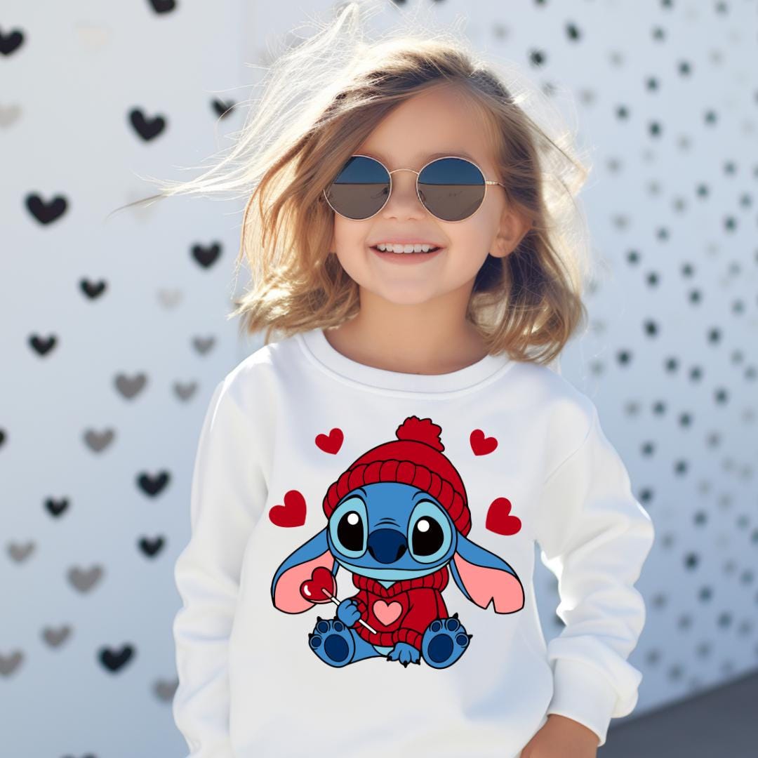 Cute Blue Alien Sucker and Hearts Kids Shirt