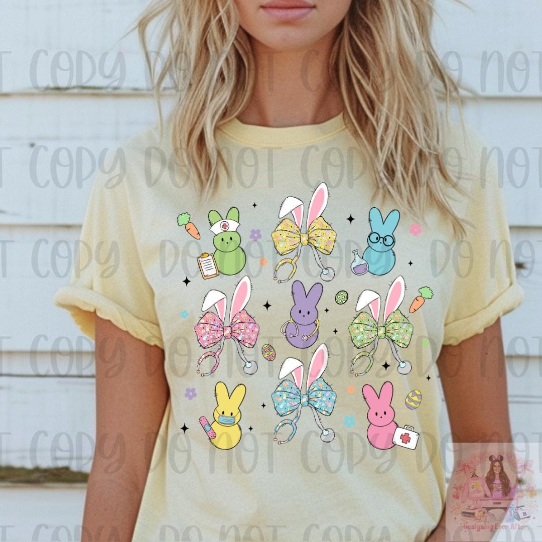 Nurse Easter Bunny Peeps Bow Coquette Shirt, Easter Peeps Bow Nurse Shirt, Happy Easter Shirt, Easter Bunny Shirt, Pastel Easter Shirt