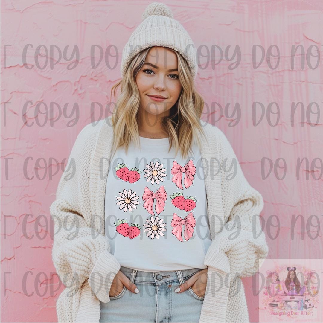 Summer Vibes Floral Pink Bows Strawberry Shirt