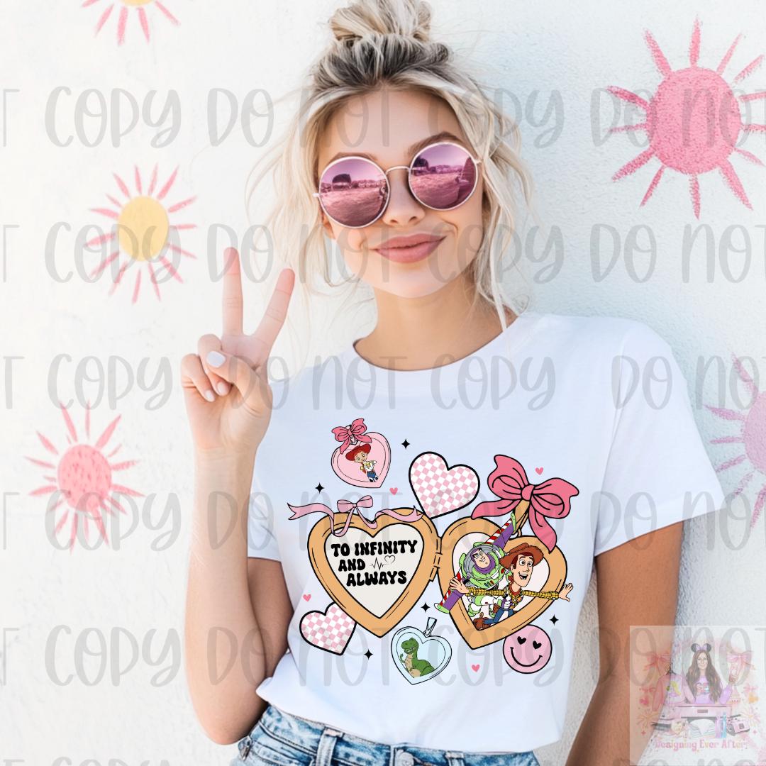 To Infinity and Always Toy Friends Heart Bow Locket Shirt