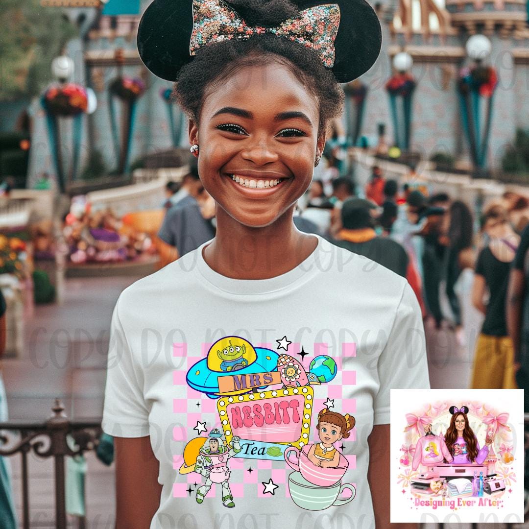 Retro Checkered Space Man Toy Mrs. Nesbitt’s Tea Shirt