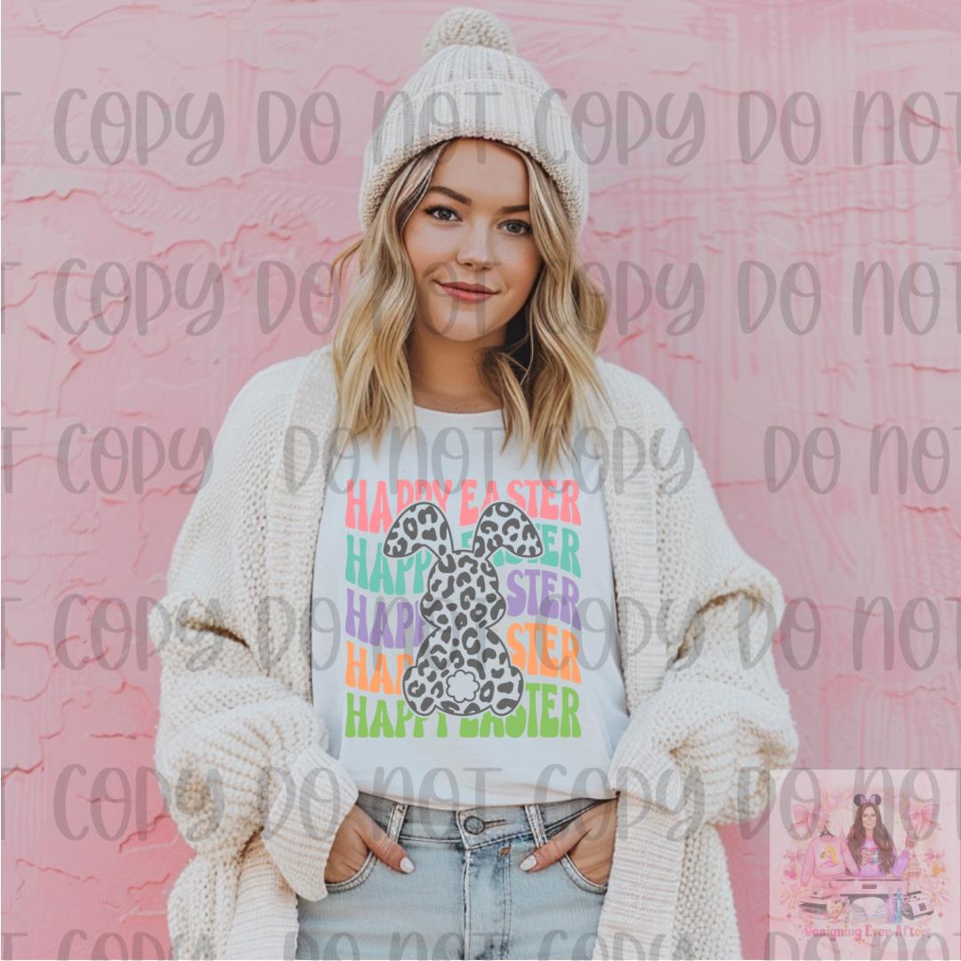 Happy Easter Shirt, Easter Bunny Shirt, Leopard Bunny Shirt, Retro Easter Shirt, Pastel Easter Shirt