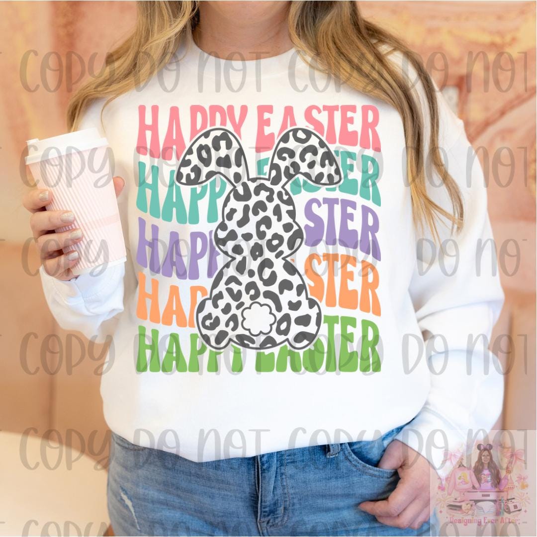 Happy Easter Shirt, Easter Bunny Shirt, Leopard Bunny Shirt, Retro Easter Shirt, Pastel Easter Shirt
