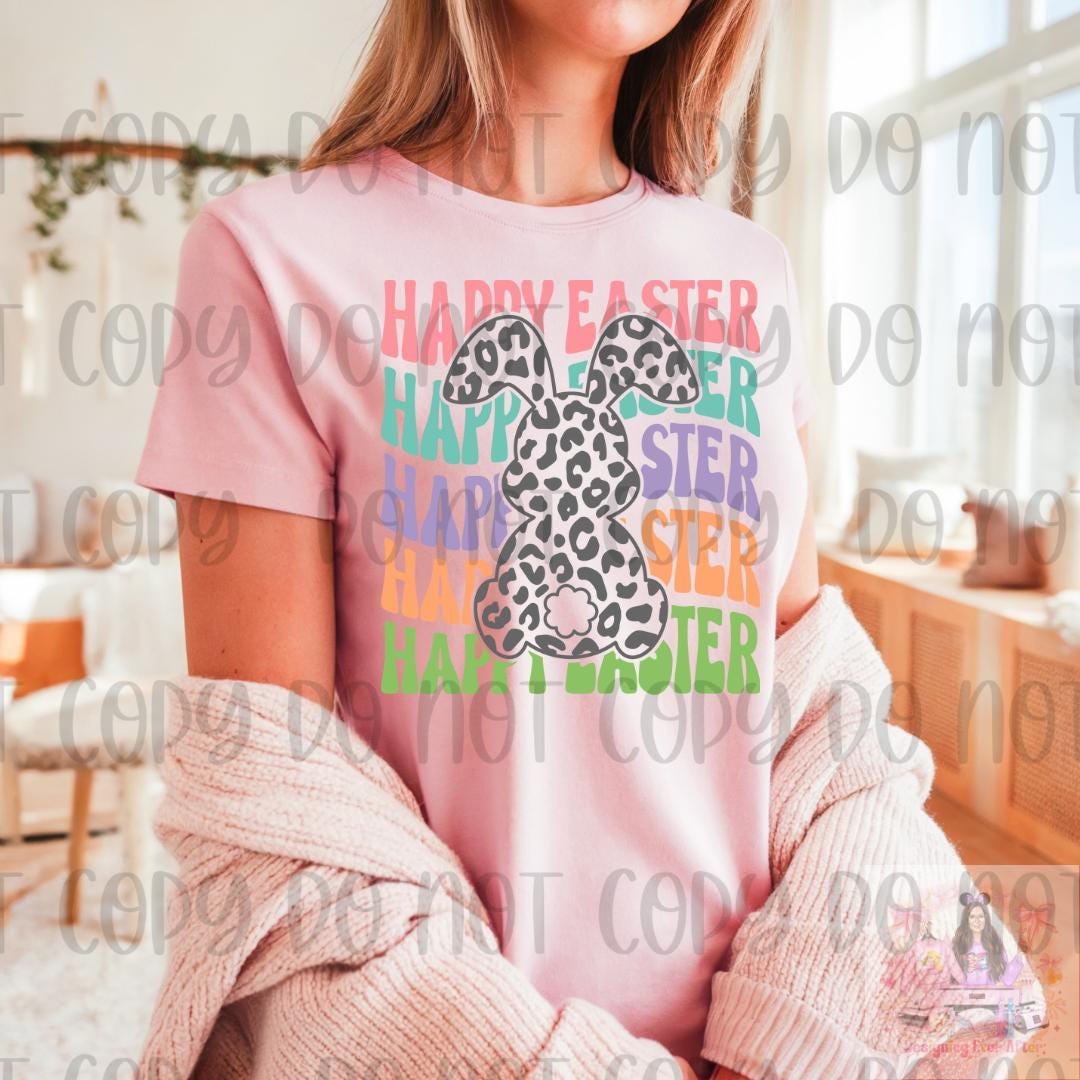 Happy Easter Shirt, Easter Bunny Shirt, Leopard Bunny Shirt, Retro Easter Shirt, Pastel Easter Shirt