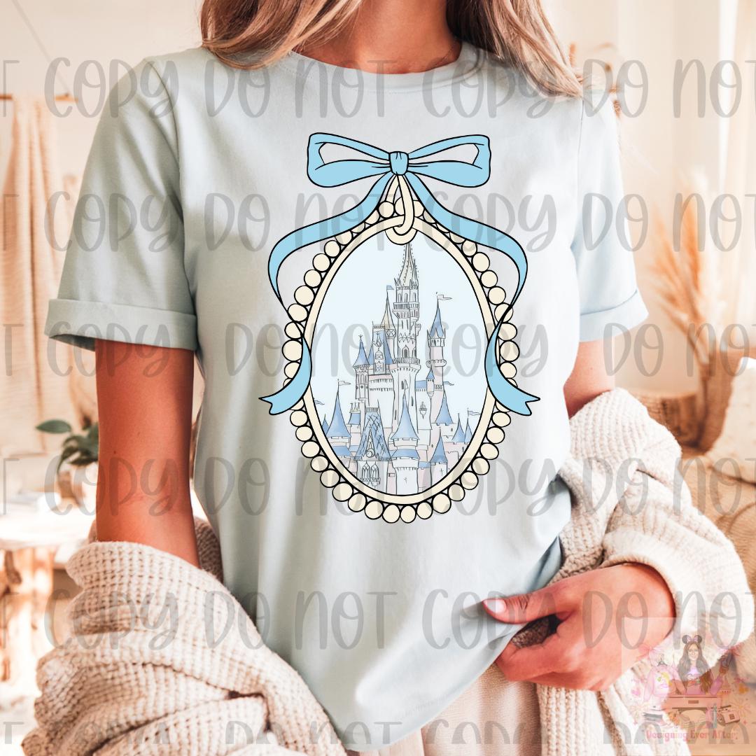 Blue Coquette Bow Frame Magical Castle Shirt