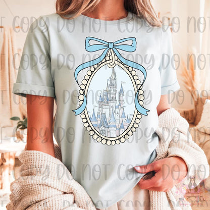 Blue Coquette Bow Frame Magical Castle Shirt