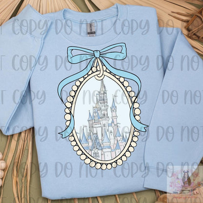 Blue Coquette Bow Frame Magical Castle Shirt