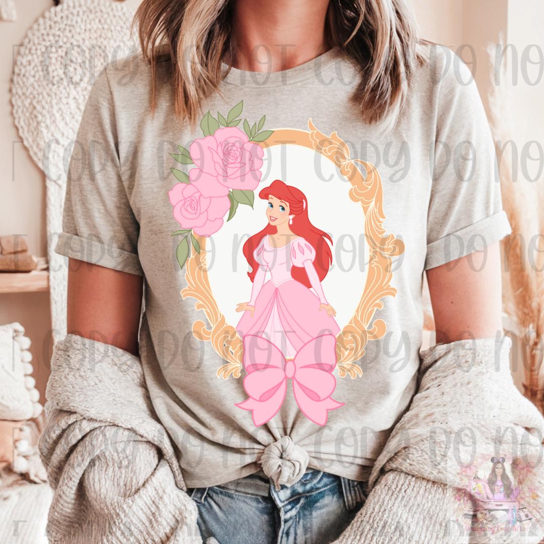 Red Head Mermaid Princess Coquette Frame Bow Shirt
