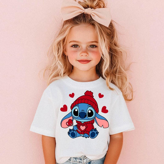 Cute Blue Alien Sucker and Hearts Kids Shirt
