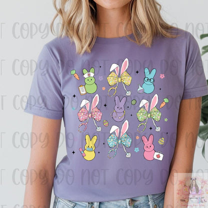 Nurse Easter Bunny Peeps Bow Coquette Shirt, Easter Peeps Bow Nurse Shirt, Happy Easter Shirt, Easter Bunny Shirt, Pastel Easter Shirt