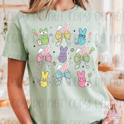 Nurse Easter Bunny Peeps Bow Coquette Shirt, Easter Peeps Bow Nurse Shirt, Happy Easter Shirt, Easter Bunny Shirt, Pastel Easter Shirt