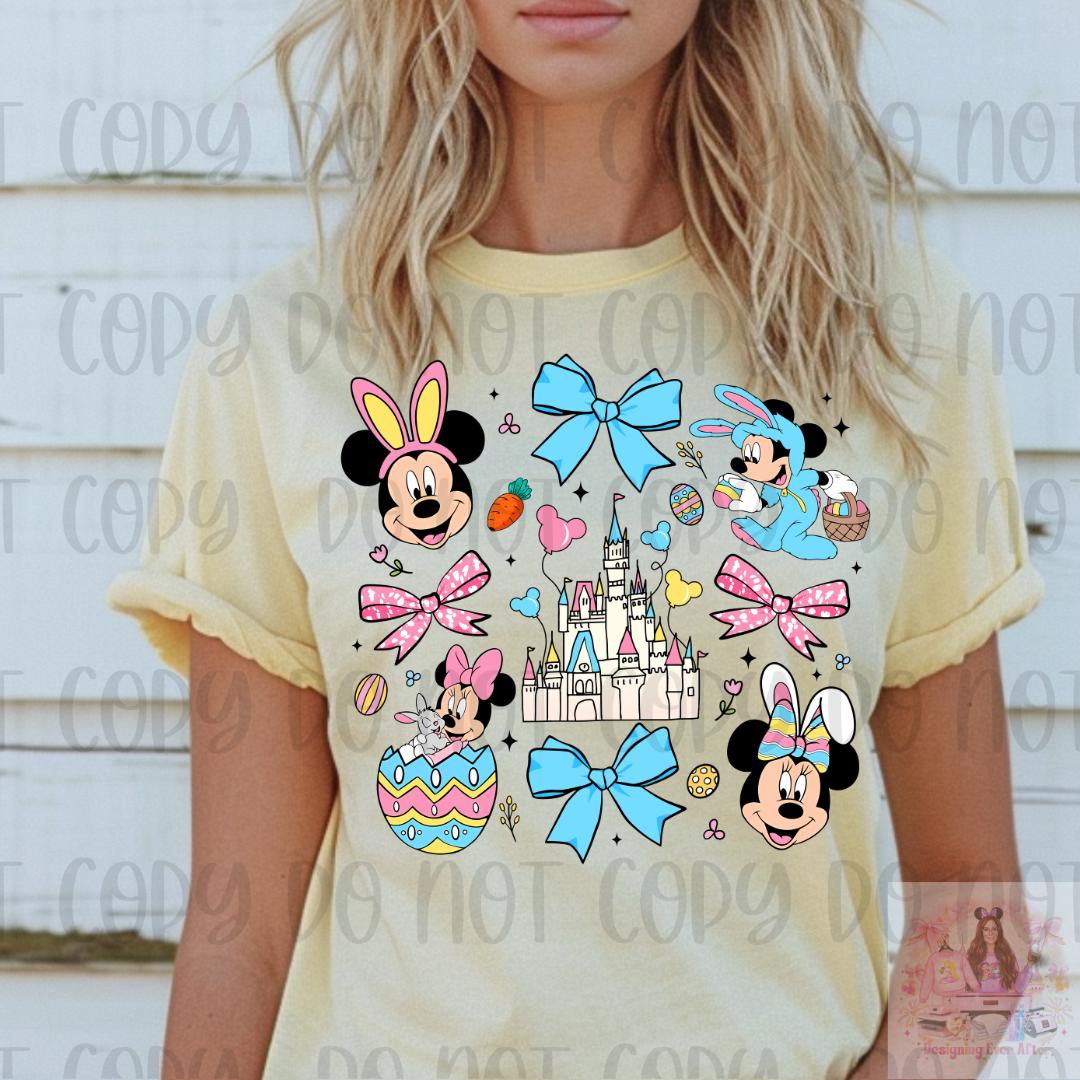 Coquette Bows Mouse and Friends Easter Shirt, Family Easter Egg Matching Shirt, Happy Easter Shirt, Easter Bunny Shirt, Pastel Easter Shirt