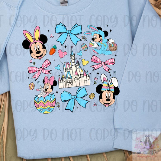 Coquette Bows Mouse and Friends Easter Shirt, Family Easter Egg Matching Shirt, Happy Easter Shirt, Easter Bunny Shirt, Pastel Easter Shirt