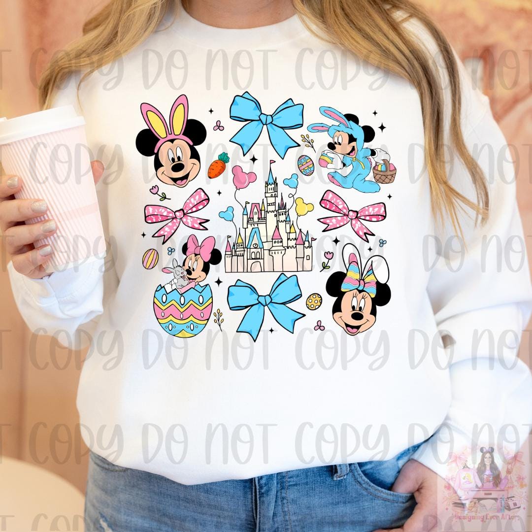 Coquette Bows Mouse and Friends Easter Shirt, Family Easter Egg Matching Shirt, Happy Easter Shirt, Easter Bunny Shirt, Pastel Easter Shirt