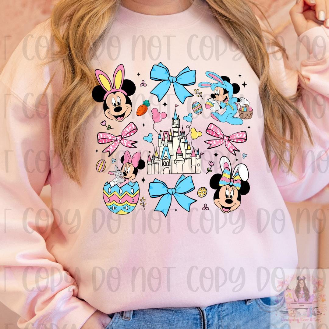 Coquette Bows Mouse and Friends Easter Shirt, Family Easter Egg Matching Shirt, Happy Easter Shirt, Easter Bunny Shirt, Pastel Easter Shirt
