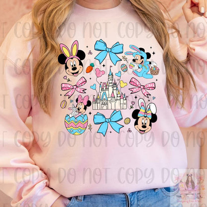 Coquette Bows Mouse and Friends Easter Shirt, Family Easter Egg Matching Shirt, Happy Easter Shirt, Easter Bunny Shirt, Pastel Easter Shirt
