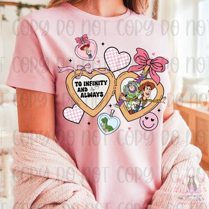 To Infinity and Always Toy Friends Heart Bow Locket Shirt