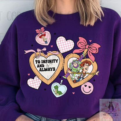 To Infinity and Always Toy Friends Heart Bow Locket Shirt