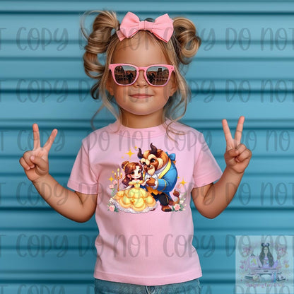 Cute Cartoon Beauty Beast Belle Kids Shirt