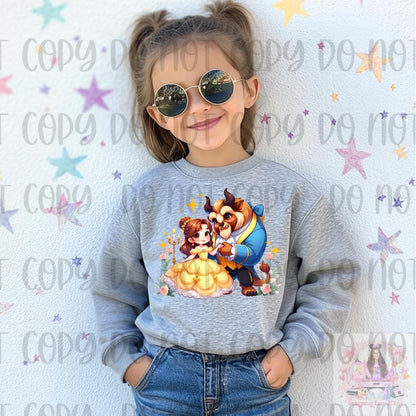 Cute Cartoon Beauty Beast Belle Kids Shirt