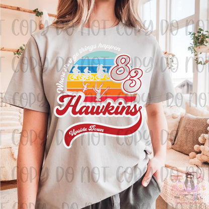 Retro Hawkins Indiana Where Strange Things Happen Upside Down Shirt