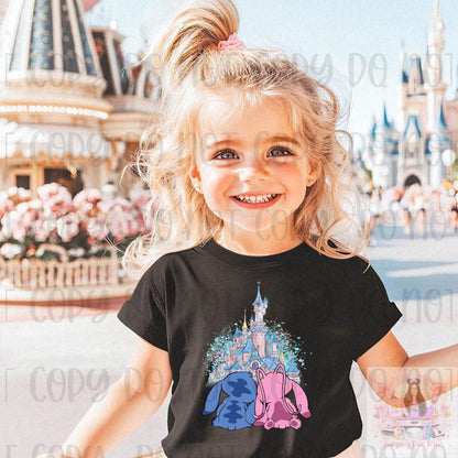 Pink and Blue Alien Couple Castle Kids Shirt