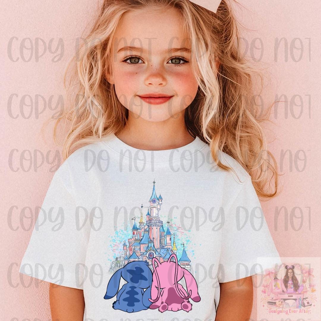 Pink and Blue Alien Couple Castle Kids Shirt