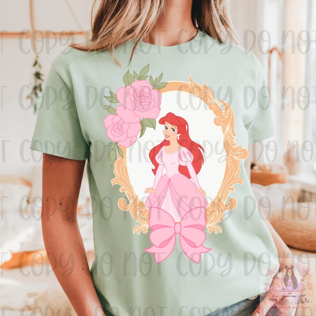 Red Head Mermaid Princess Coquette Frame Bow Shirt
