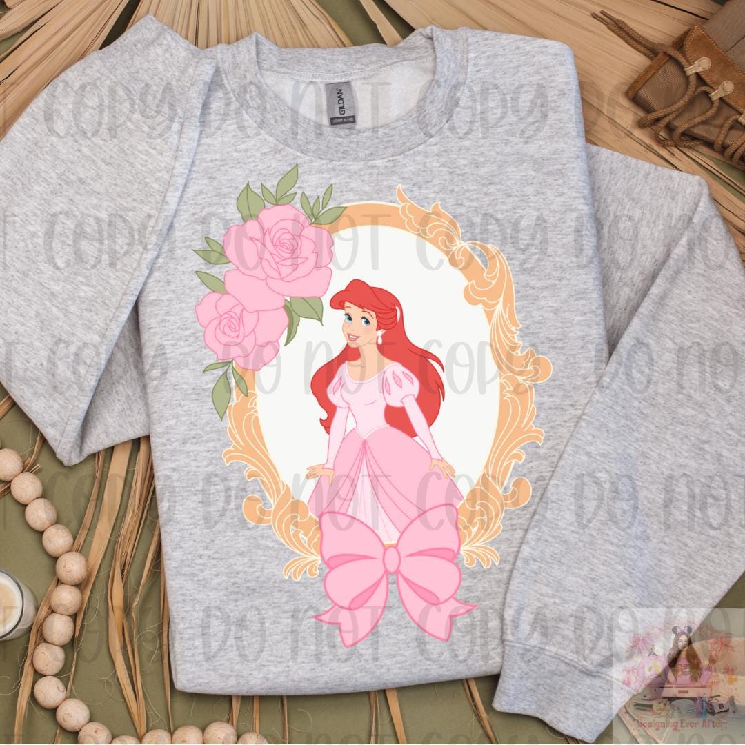 Red Head Mermaid Princess Coquette Frame Bow Shirt