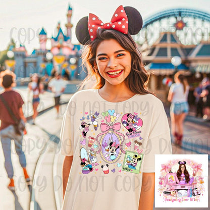 Coquette Locket and Charm Bracelet Bow Magical Mouse and Duck Besties Shirt