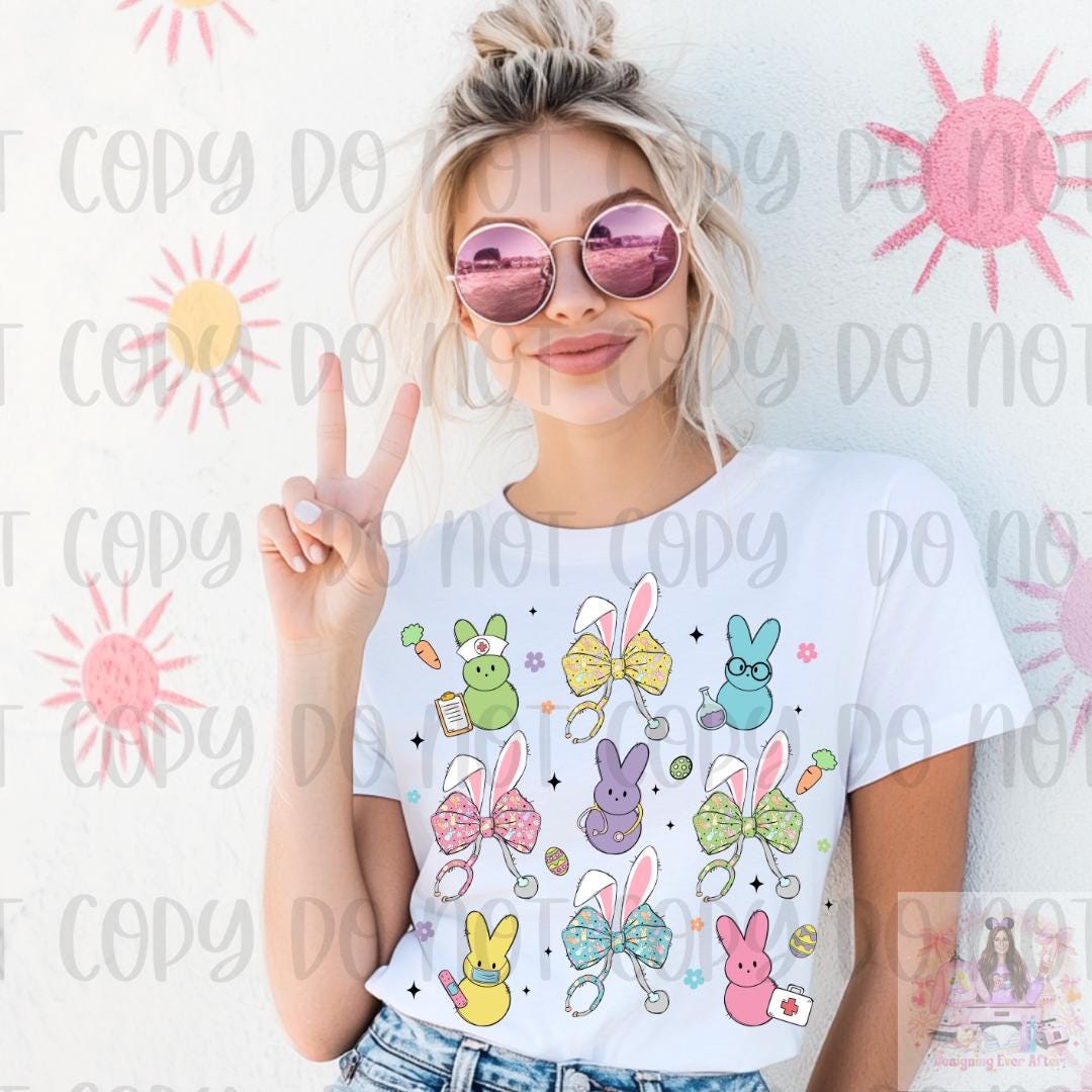 Nurse Easter Bunny Peeps Bow Coquette Shirt, Easter Peeps Bow Nurse Shirt, Happy Easter Shirt, Easter Bunny Shirt, Pastel Easter Shirt