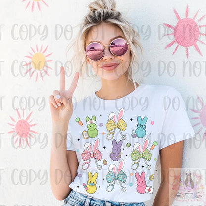 Nurse Easter Bunny Peeps Bow Coquette Shirt, Easter Peeps Bow Nurse Shirt, Happy Easter Shirt, Easter Bunny Shirt, Pastel Easter Shirt