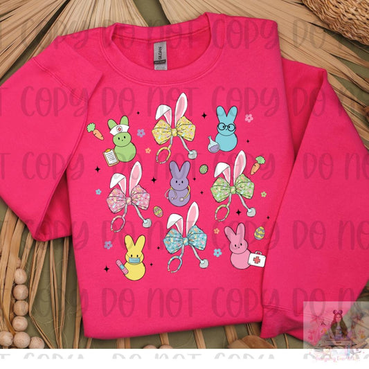Nurse Easter Bunny Peeps Bow Coquette Shirt, Easter Peeps Bow Nurse Shirt, Happy Easter Shirt, Easter Bunny Shirt, Pastel Easter Shirt