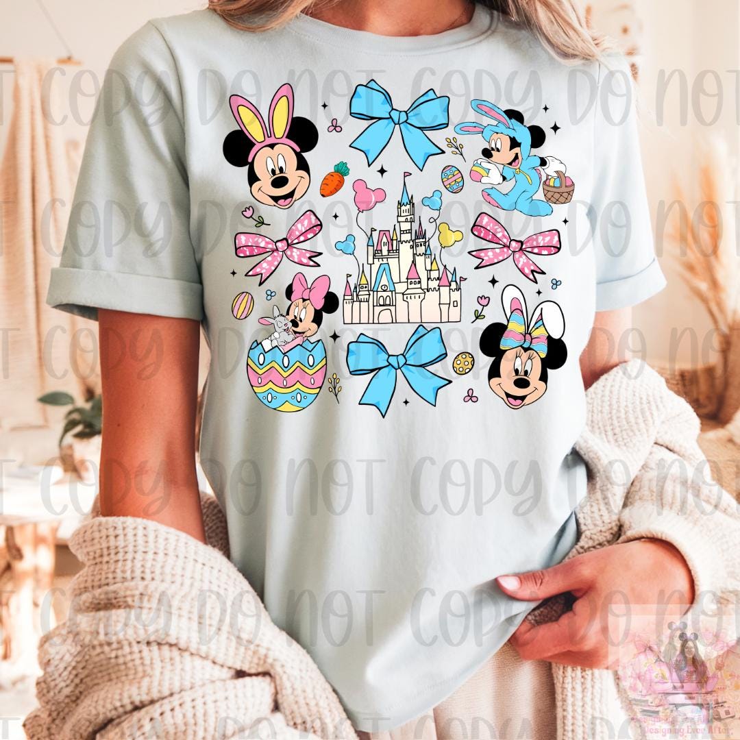 Coquette Bows Mouse and Friends Easter Shirt, Family Easter Egg Matching Shirt, Happy Easter Shirt, Easter Bunny Shirt, Pastel Easter Shirt