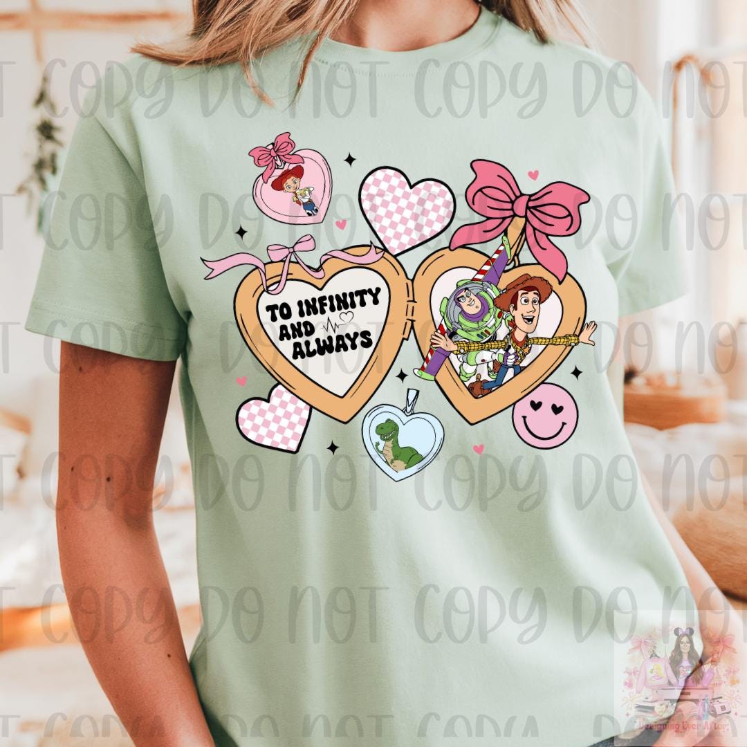 To Infinity and Always Toy Friends Heart Bow Locket Shirt