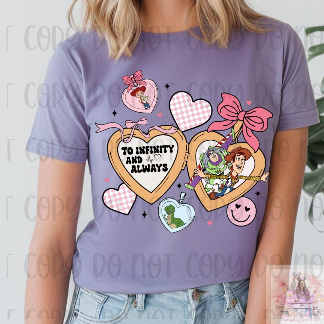 To Infinity and Always Toy Friends Heart Bow Locket Shirt