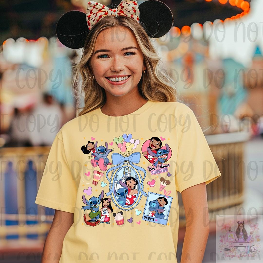 Coquette Locket and Charm Bracelet Bow Frame Blue Alien and Friend Shirt