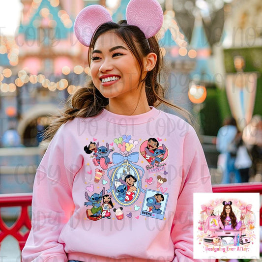 Coquette Locket and Charm Bracelet Bow Frame Blue Alien and Friend Shirt