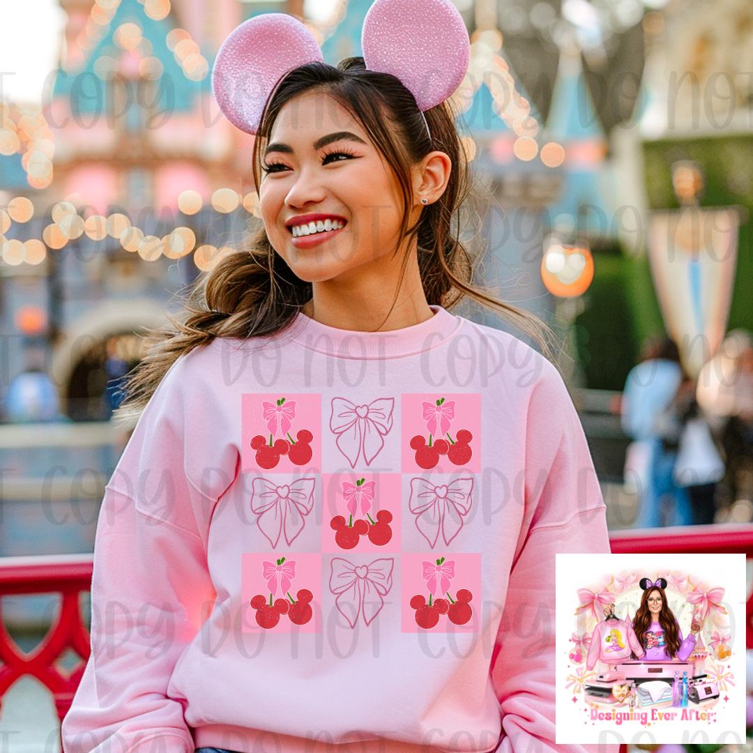 Checked Magical Mouse Cherries Coquette Bow Shirt