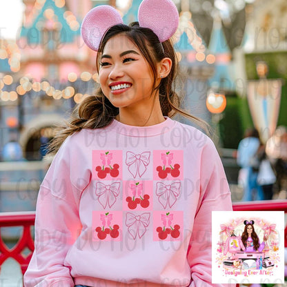 Checked Magical Mouse Cherries Coquette Bow Shirt