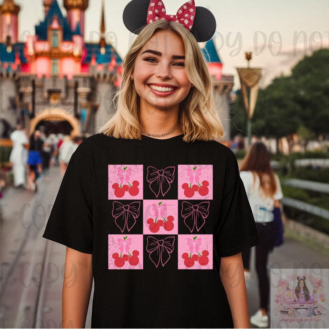 Checked Magical Mouse Cherries Coquette Bow Shirt