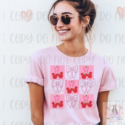 Checked Magical Mouse Cherries Coquette Bow Shirt