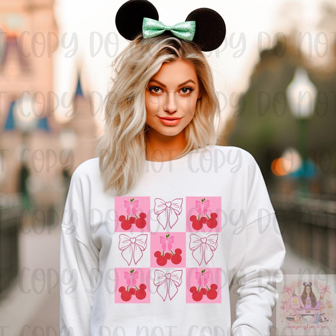 Checked Magical Mouse Cherries Coquette Bow Shirt