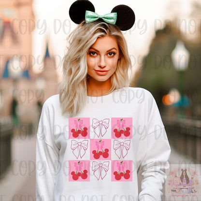Checked Magical Mouse Cherries Coquette Bow Shirt
