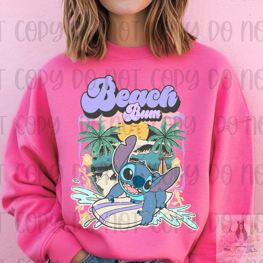 Vintage Blue Alien Beach Bum Summer Aloha Shirt