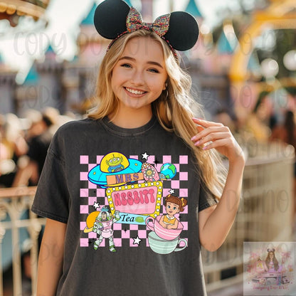 Retro Checkered Space Man Toy Mrs. Nesbitt’s Tea Shirt