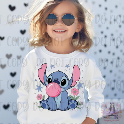 Adorable Blue Alien Blowing Bubble Shirt