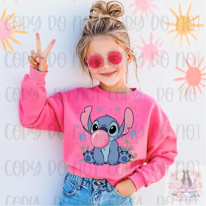 Adorable Blue Alien Blowing Bubble Shirt
