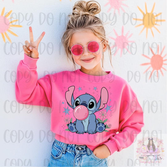 Adorable Blue Alien Blowing Bubble Shirt