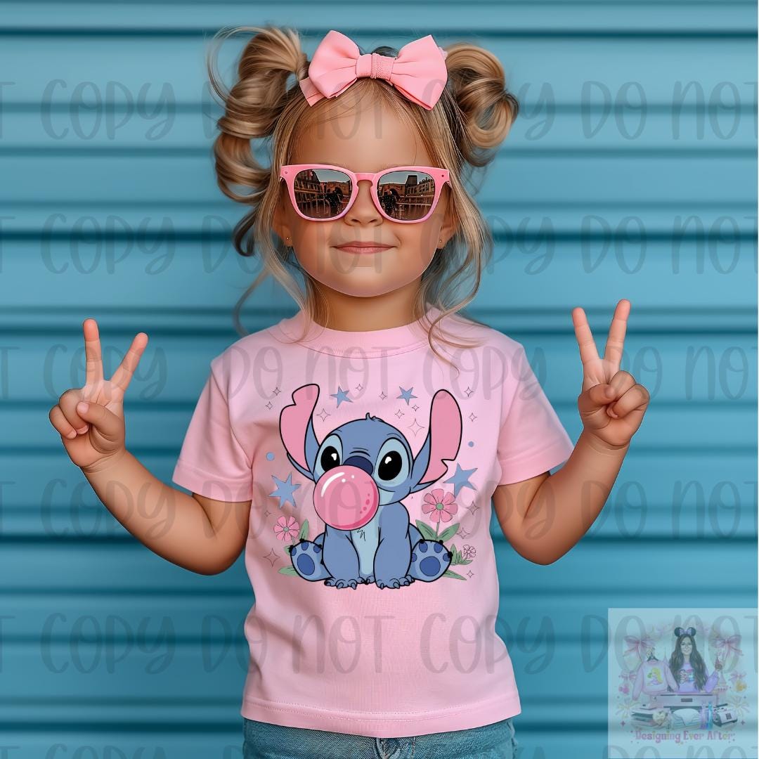 Adorable Blue Alien Blowing Bubble Shirt